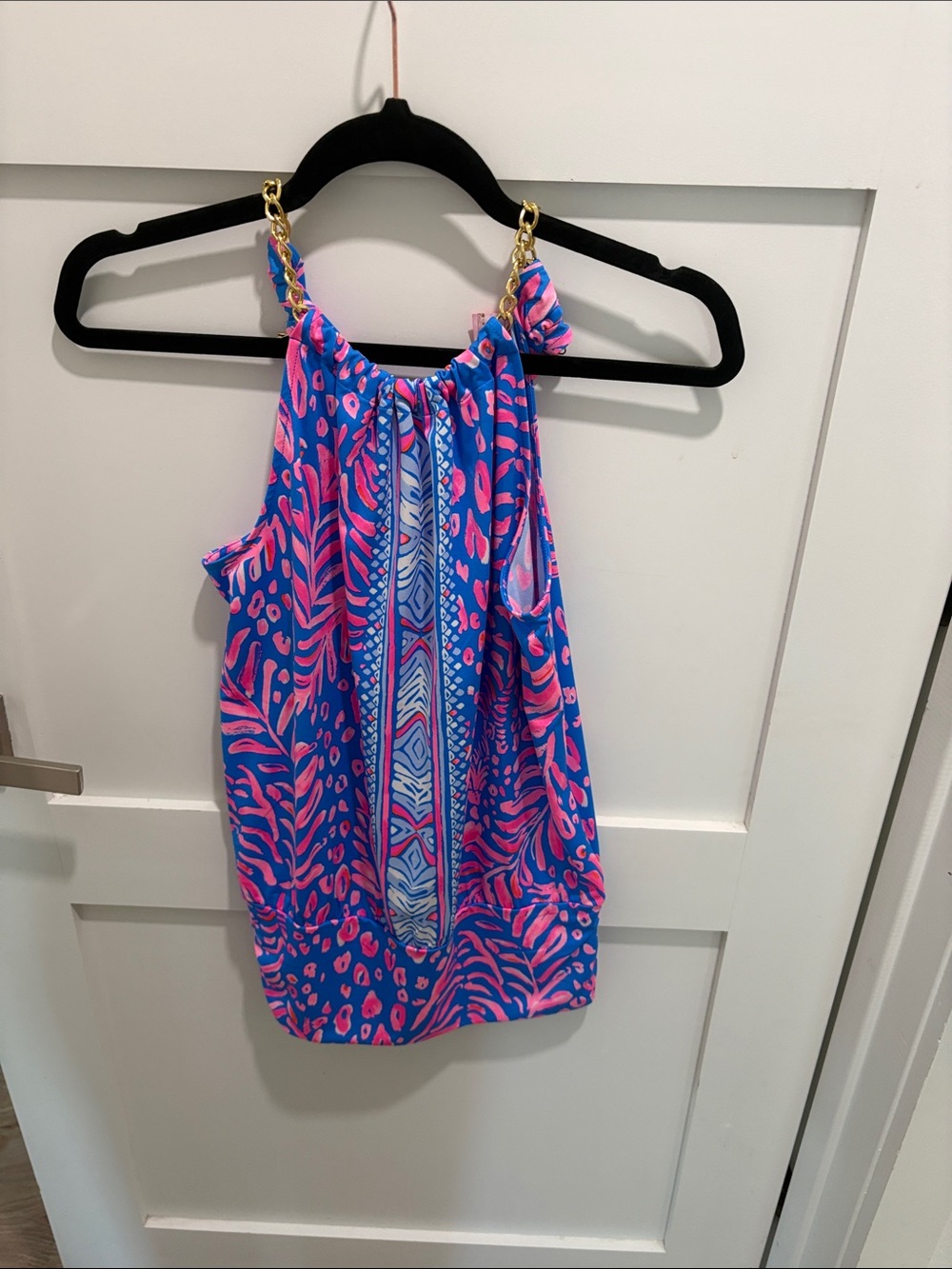 Lilly Pulitzer Blue and Pink Chain-Strap Halter Camisole